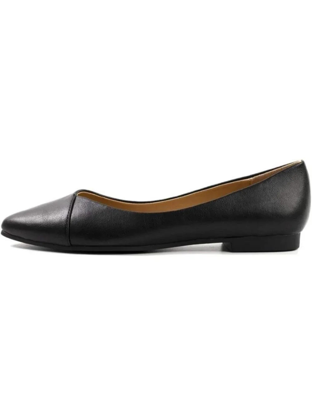 FUNKYMONKEY Women's Black Faux Leather Pointed Toe Slip On Ballet Low Heel Flats